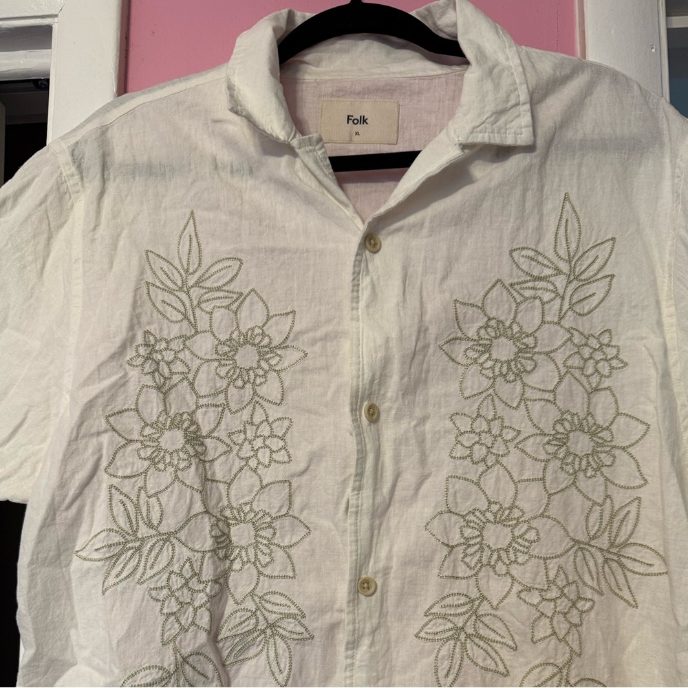 Folk Clothing Men’s Healey Cotton Linen Blend Floral Button Down Shirt Size XL - Picture 2 of 5